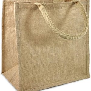 TBF (Pack of 12) Jute/Burlap Tote Bags Soft Cotton Handles Laminated Interior (Medium, Natural)