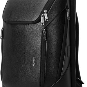 LENZN Durable Leather Laptop Business Backpack Perfect for Men & Women, Work Backpack Fits 15.6 Inch, Premium Quality Travel Bag with USB Charging Port, Water-Resistant, Bookbag with Multiple Pockets