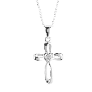 Necklace Ribbon Cross Heart-Center