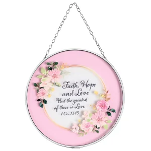 Suncatcher Pink Floral Faith Hope Love