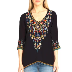 Christian Garden Embroidered Tunic Tops In Vivid Colors